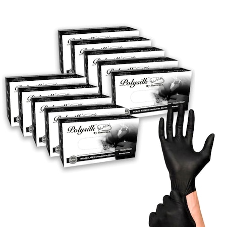 Shamrock Disposable Gloves, 4 mil Palm, Latex, Powder-Free, XL, 1000 PK, Black 18014